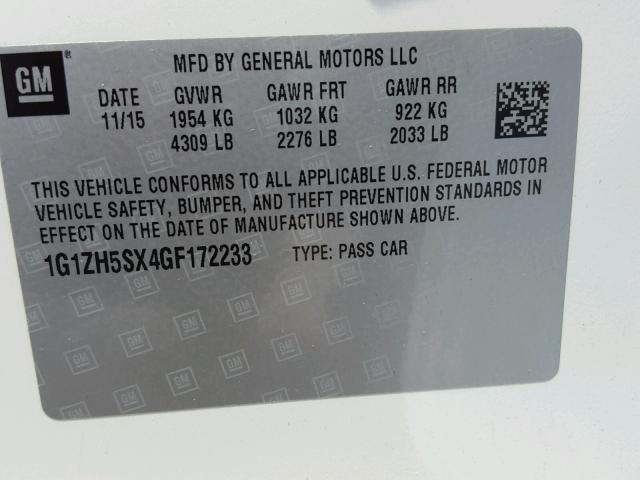 1G1ZH5SX4GF172233 - 2016 CHEVROLET MALIBU PRE 白色 照片 10