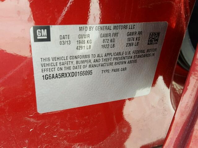 1G6AA5RXXD0166095 - 2013 CADILLAC ATS RED photo 10