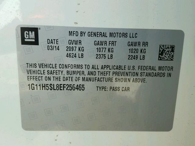 1G11H5SL8EF256465 - 2014 CHEVROLET MALIBU LTZ 白色 照片 10