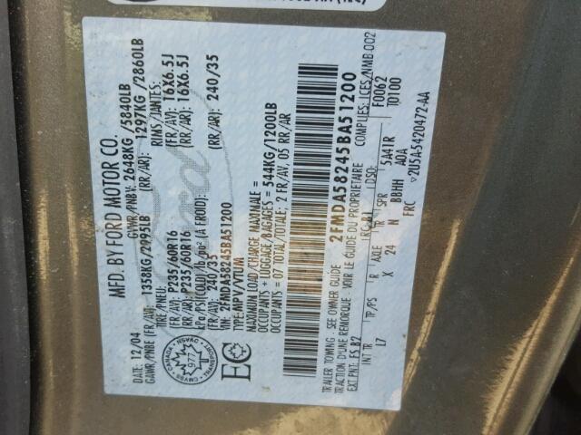 2FMDA58245BA51200 - 2005 FORD FREESTAR L GREEN photo 10