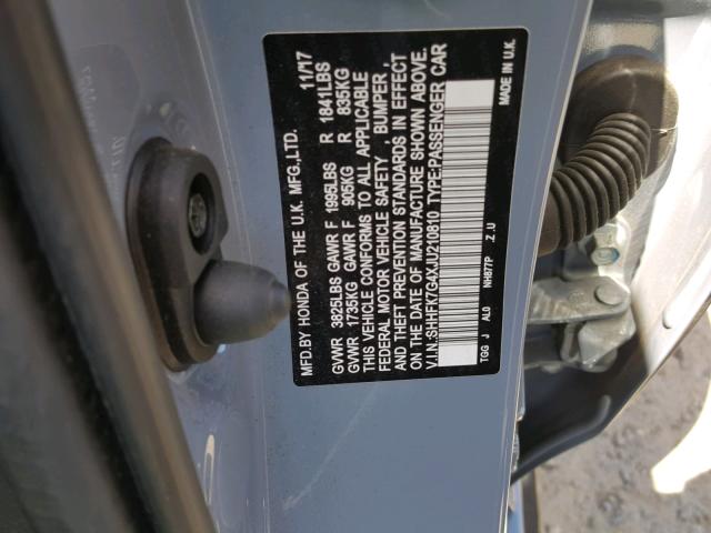 SHHFK7G4XJU210810 - 2018 HONDA CIVIC SPOR GRAY photo 10