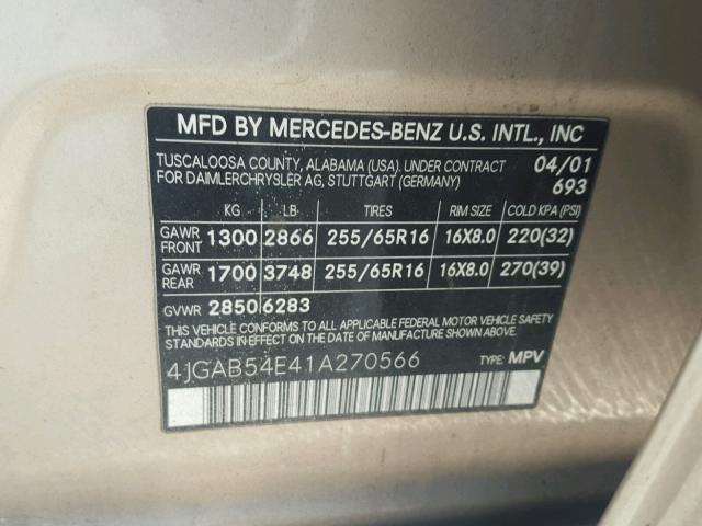 4JGAB54E41A270566 - 2001 MERCEDES-BENZ ML 320 GOLD photo 10