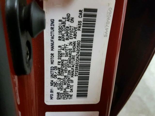 5Y2SR6E00AZ420560 - 2010 PONTIAC VIBE GT RED photo 10