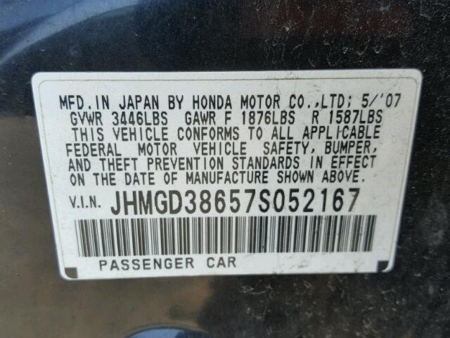 JHMGD38657S052167 - 2007 HONDA FIT S 黑色 照片 10