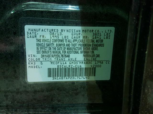 3N1AB7AP2DL767640 - 2013 NISSAN SENTRA BAS BLACK photo 10