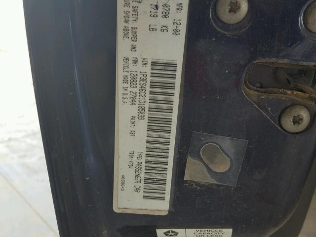 1P3ES46C21D185039 - 2001 PLYMOUTH NEON BASE BLUE photo 10