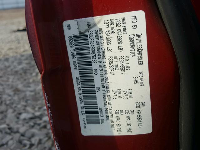 2A8GF68426R676139 - 2006 CHRYSLER PACIFICA T RED photo 10