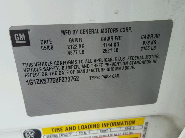 1G1ZK57758F273762 - 2008 CHEVROLET MALIBU LTZ 白色 照片 10