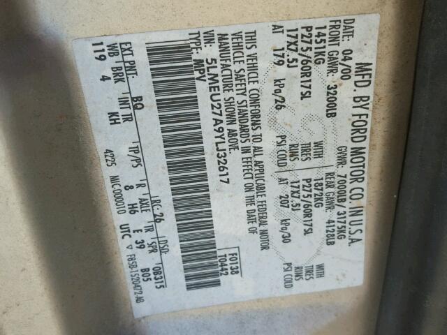 5LMEU27A9YLJ32617 - 2000 LINCOLN NAVIGATOR TAN photo 10