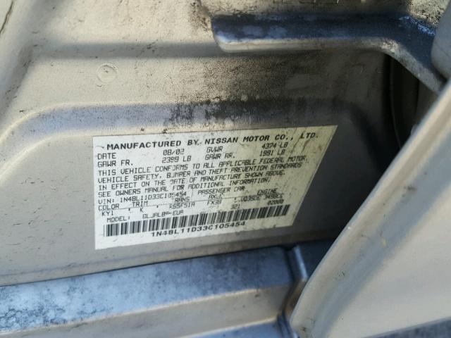 1N4BL11D33C105454 - 2003 NISSAN ALTIMA SE SILVER photo 10