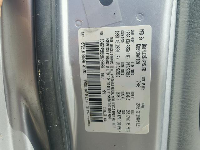 1D4GP45R66B755906 - 2006 DODGE CARAVAN SX SILVER photo 10