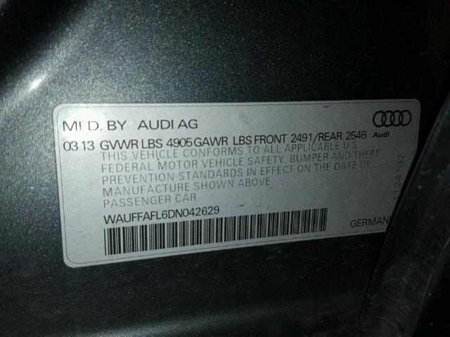 WAUFFAFL6DN042629 - 2013 AUDI A4 PREMIUM GRAY photo 10