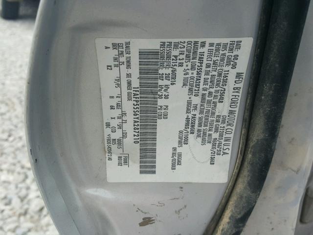 1FAFP55S6YA287210 - 2000 FORD TAURUS SES SILVER photo 10