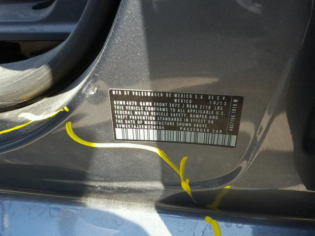3VW2K7AJ2EM234984 - 2014 VOLKSWAGEN JETTA BASE 灰色 照片 10