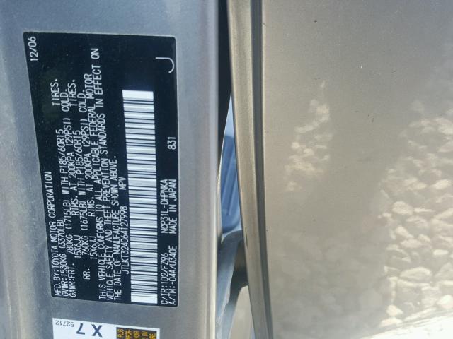 JTLKT324064127998 - 2006 TOYOTA SCION XB ნაცრისფერი ფოტო 10