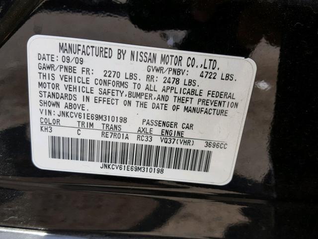 JNKCV61E69M310198 - 2009 INFINITI G37 BASE BLACK photo 10