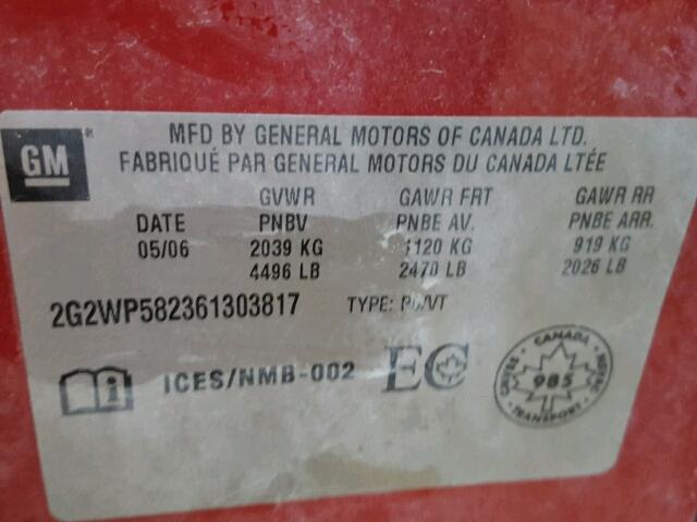 2G2WP582361303817 - 2006 PONTIAC GRAND PRIX 红色 照片 10