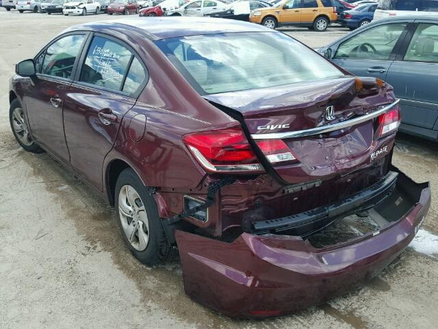 19XFB2F57DE043542 - 2013 HONDA CIVIC LX BURGUNDY photo 3