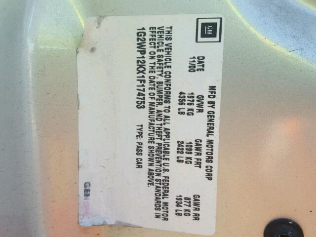 1G2WP12KX1F174753 - 2001 PONTIAC GRAND PRIX Gümüş foto 10