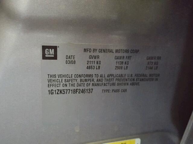 1G1ZK57718F246137 - 2008 CHEVROLET MALIBU LTZ 银色 照片 10