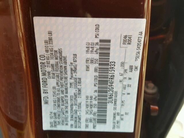 3LN6L2G94FR615933 - 2015 LINCOLN MKZ Rojo foto 10