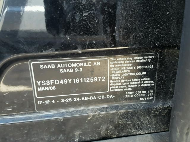 YS3FD49Y161125972 - 2006 SAAB 9-3 BASE BLUE photo 10