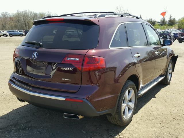 2HNYD2H65BH532896 - 2011 ACURA MDX TECHNO MAROON photo 4