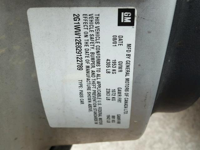 2G1WW12E829122789 - 2002 CHEVROLET MONTE CARL 银色 照片 10