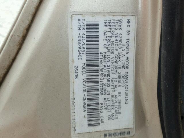 4T1VK13E5PU107069 - 1993 TOYOTA CAMRY XLE TAN photo 10