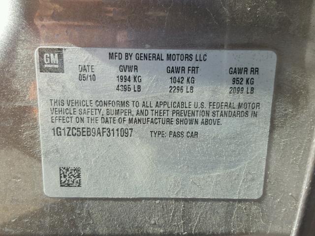 1G1ZC5EB9AF311097 - 2010 CHEVROLET MALIBU 1LT 灰色 照片 10