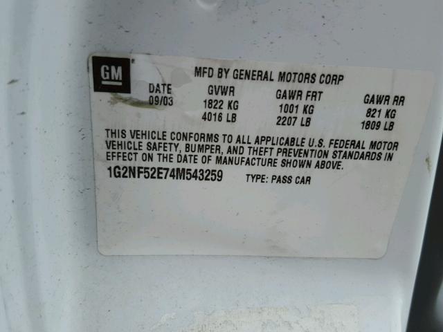 1G2NF52E74M543259 - 2004 PONTIAC GRAND AM S 白色 照片 10