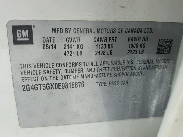 2G4GT5GX0E9318876 - 2014 BUICK REGAL GS 白色 照片 10