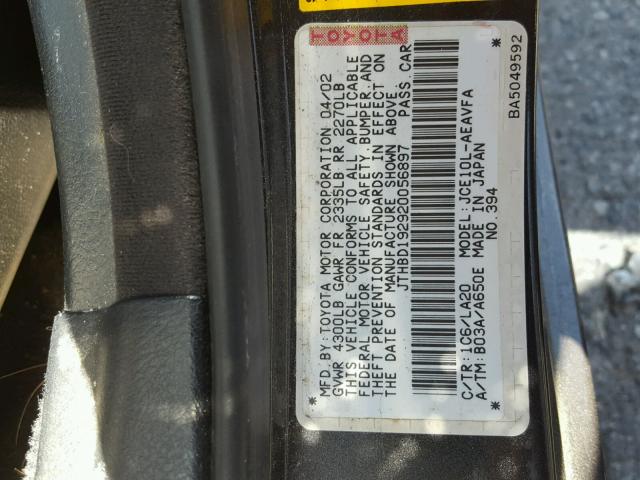 JTHBD192920056897 - 2002 LEXUS IS 300 GRAY photo 10