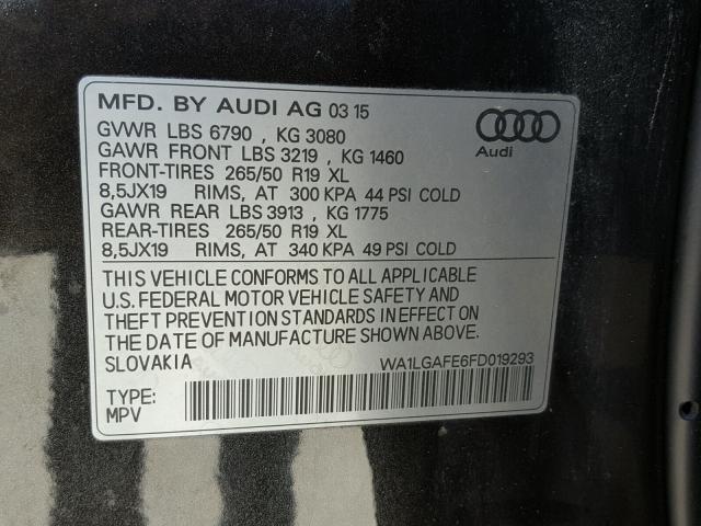 WA1LGAFE6FD019293 - 2015 AUDI Q7 PREMIUM GRAY photo 10