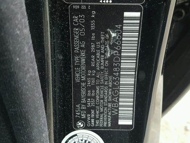 WBAGL63483DP66804 - 2003 BMW 745 I BLACK photo 10