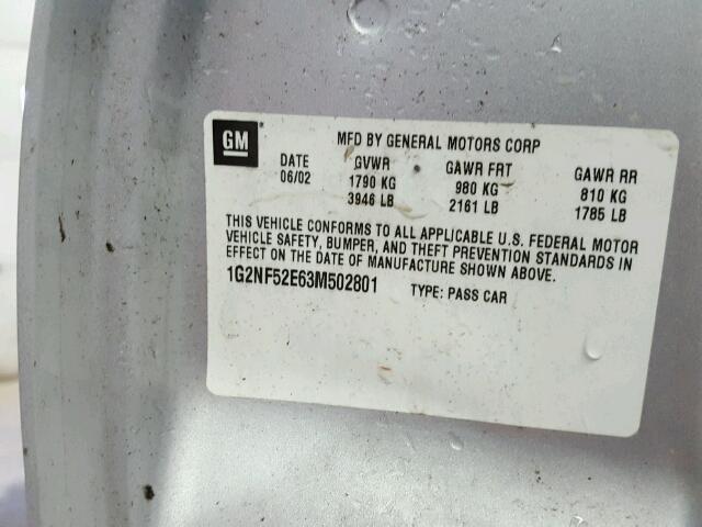 1G2NF52E63M502801 - 2003 PONTIAC GRAND AM S Gümüş foto 10