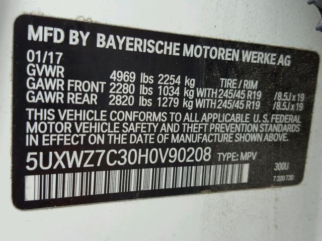5UXWZ7C30H0V90208 - 2017 BMW X3 SDRIVE2 WHITE photo 10