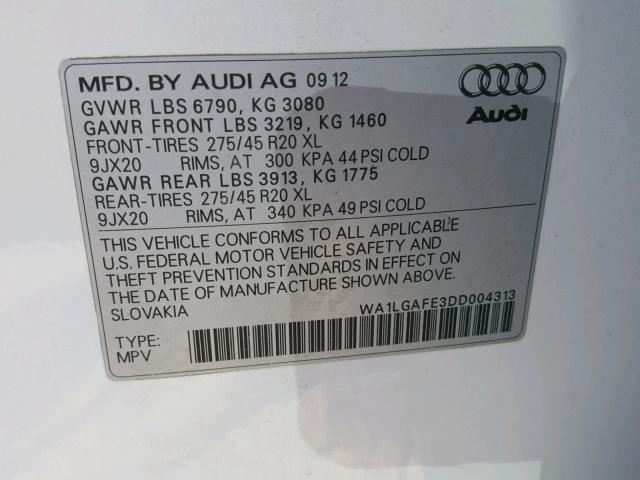 WA1LGAFE3DD004313 - 2013 AUDI Q7 PREMIUM WHITE photo 10