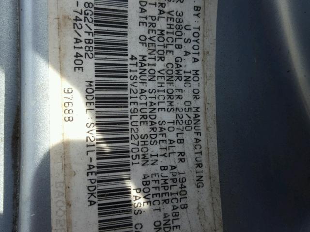 4T1SV21E9LU227051 - 1990 TOYOTA CAMRY DLX 蓝色 照片 10