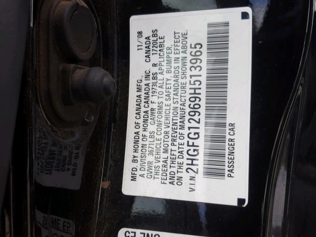 2HGFG12969H513965 - 2009 HONDA CIVIC EXL BLACK photo 10