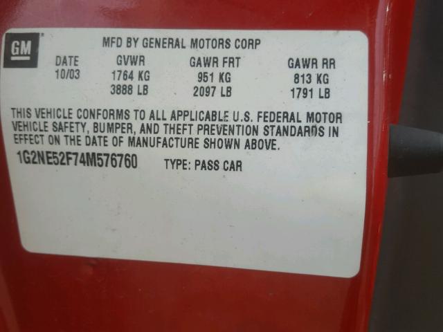 1G2NE52F74M576760 - 2004 PONTIAC GRAND AM S Qırmızı foto 10
