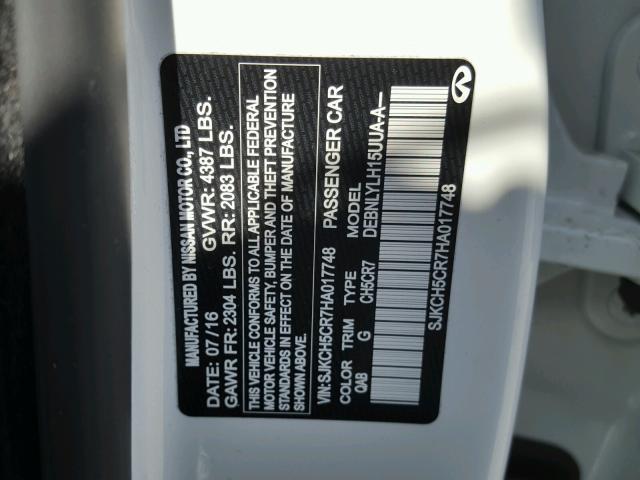 SJKCH5CR7HA017748 - 2017 INFINITI QX30 BASE WHITE photo 10