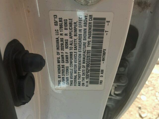 19XFB2F99DE028785 - 2013 HONDA CIVIC EXL WHITE photo 10