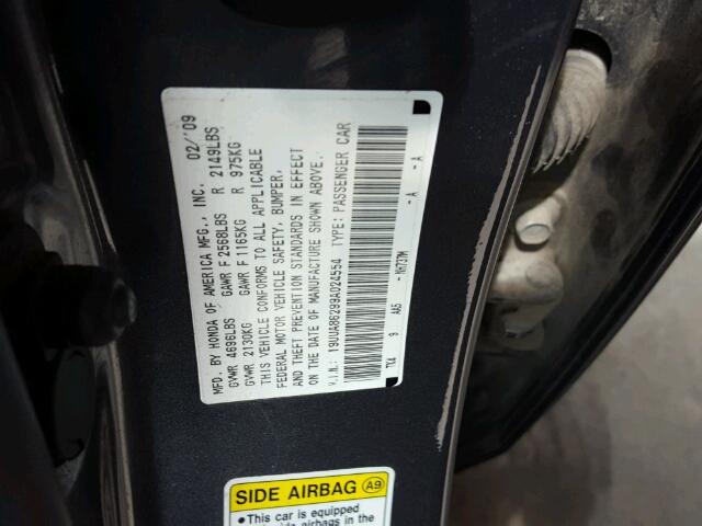 19UUA86299A024554 - 2009 ACURA TL GRAY photo 10