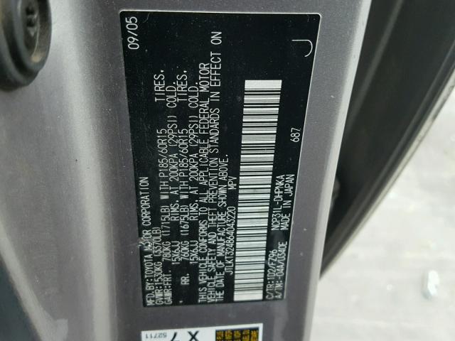 JTLKT324864043220 - 2006 TOYOTA SCION XB GRAY photo 10