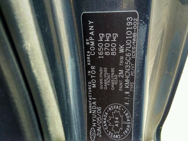 KMHCN35C67U010193 - 2007 HYUNDAI ACCENT BAS GRAY photo 10