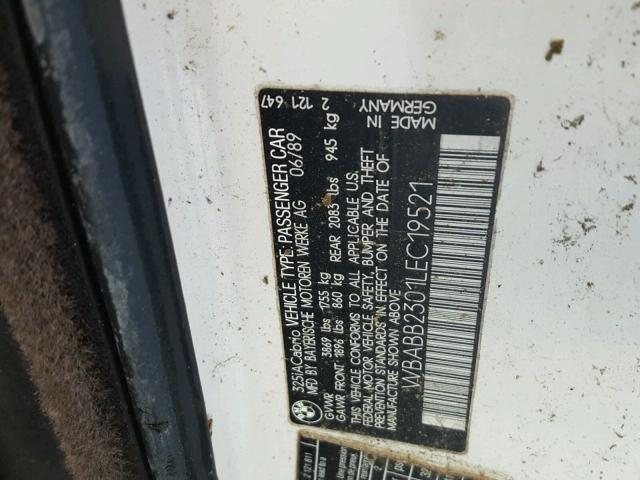 WBABB2301LEC19521 - 1990 BMW 325 IC AUT WHITE photo 10