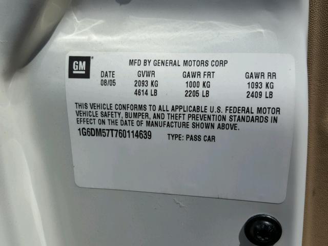 1G6DM57T760114639 - 2006 CADILLAC CTS WHITE photo 10