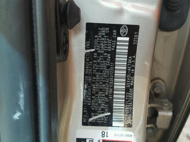 4T1BK1EB2EU122017 - 2014 TOYOTA AVALON BAS TAN photo 10