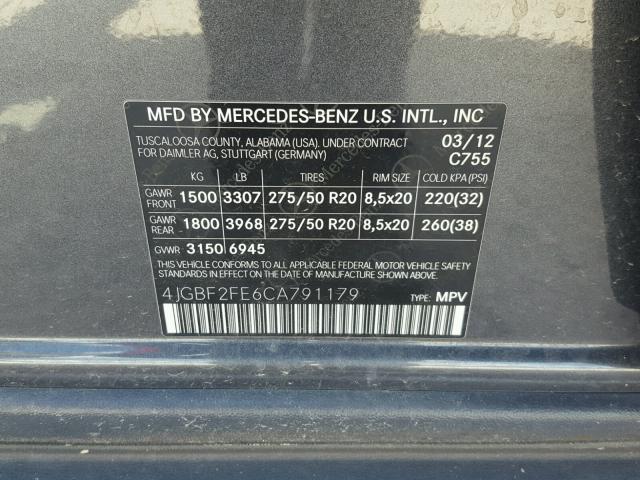 4JGBF2FE6CA791179 - 2012 MERCEDES-BENZ GL 350 BLU BLUE photo 10